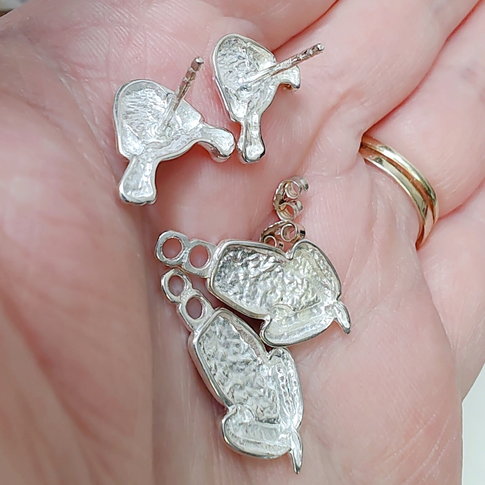 Retired Artisan Sterling Silver Articulated Hound Dog Puppy Post back Earrings - Picture 9 of 10